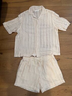 Zara Cream Crochet Top & Shorts Set - L/M